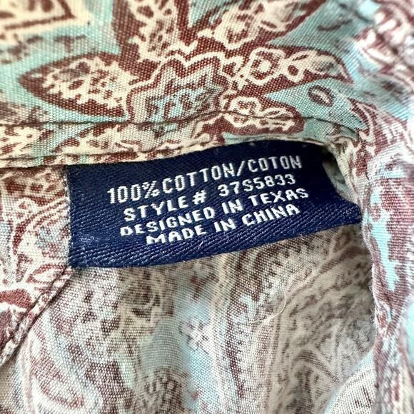 Panhandle Shirt Men’s XXL Button Down Blue Brown Short Sleeve Western Paisley - Picture 11 of 13